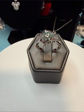 Aqua Green Moissanite Solitaire Ring with Pavé Accents